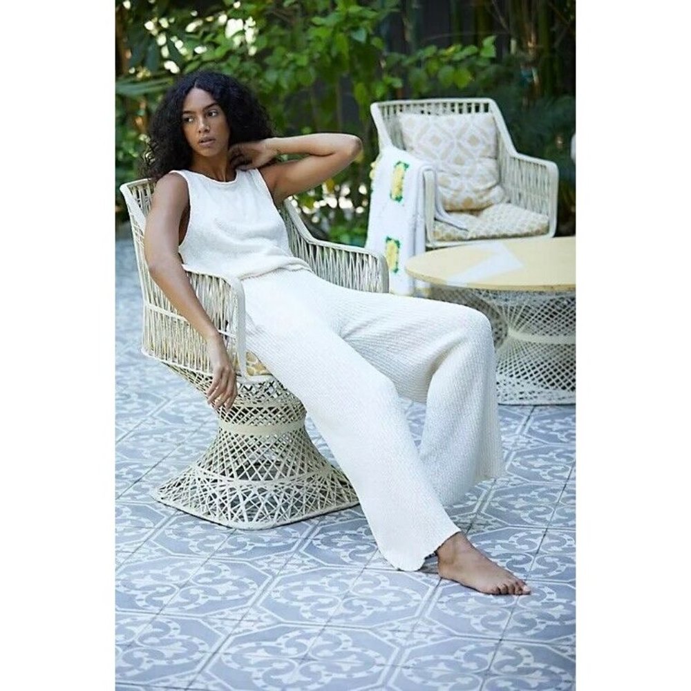FREE PEOPLE FP BEACH Sz M ADELAIDE SWEATER SET  TOP  & RIBBED PANTS IVORY
